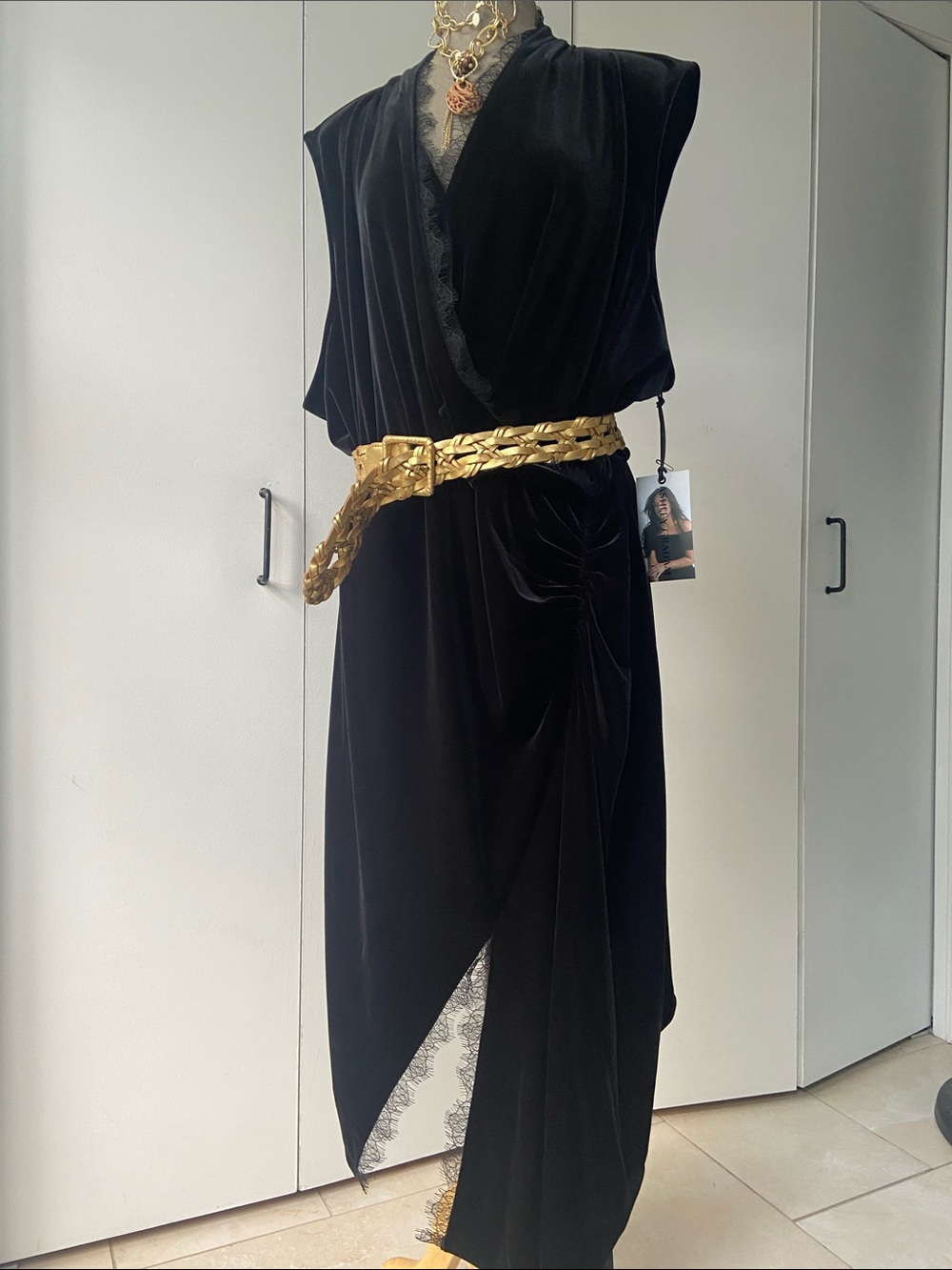 Ashley Graham Black Velvet With Lace trim  Dress